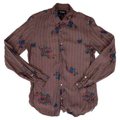 Preloved 00s The Kooples Burgundy Red Geometric Floral Patten Fitted Shirt S