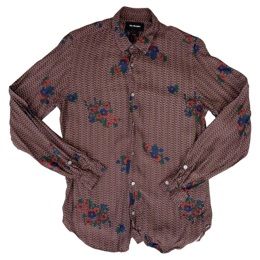 Preloved 00s The Kooples Burgundy Red Geometric Floral Patten Fitted Shirt S
