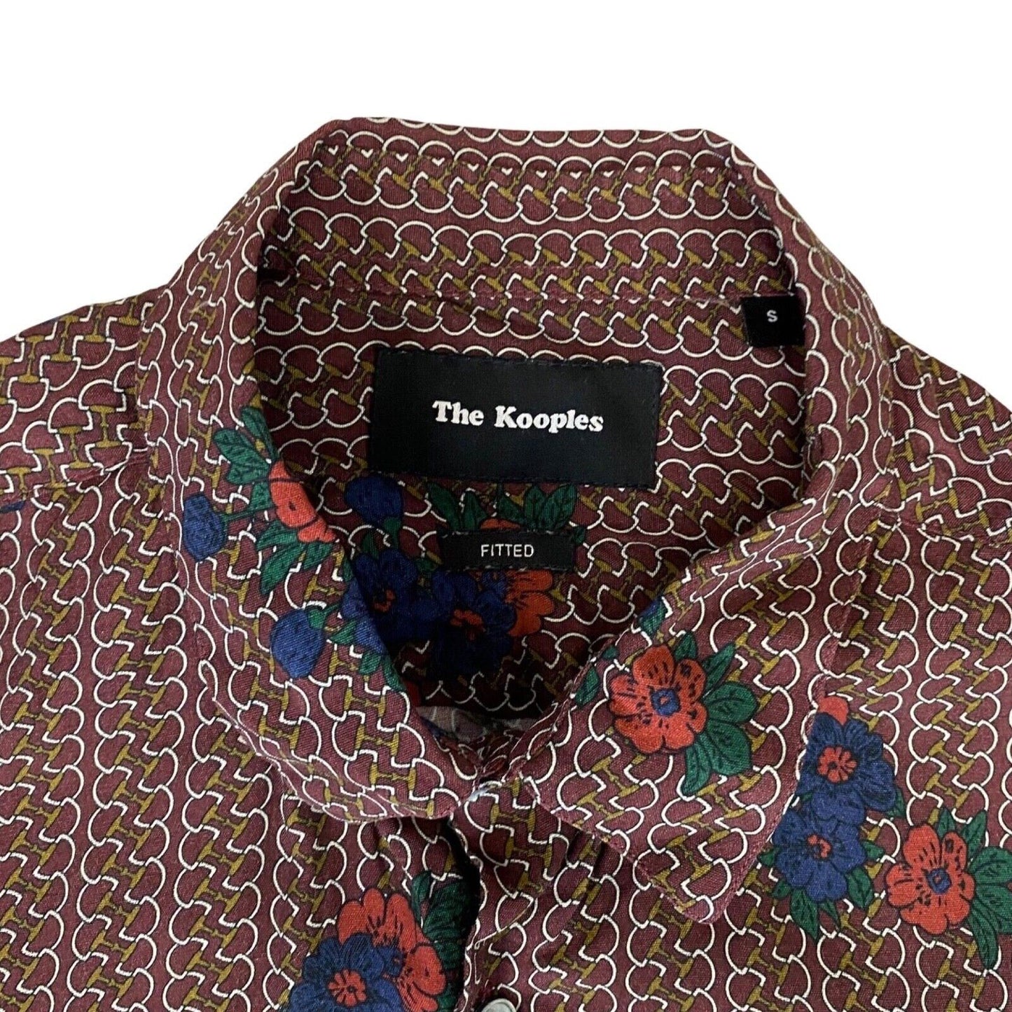 Preloved 00s The Kooples Burgundy Red Geometric Floral Patten Fitted Shirt S