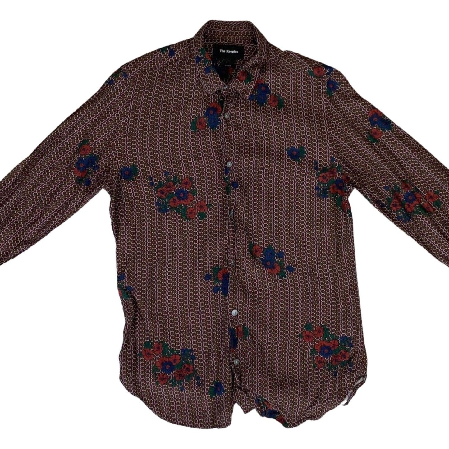 Preloved 00s The Kooples Burgundy Red Geometric Floral Patten Fitted Shirt S