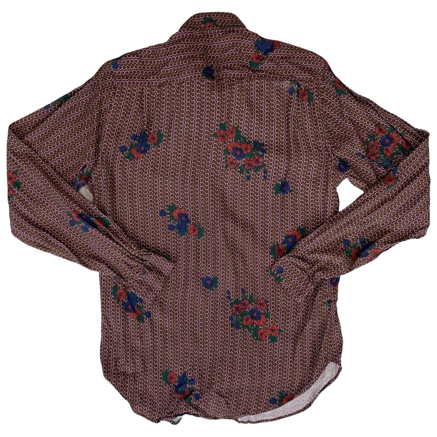 Preloved 00s The Kooples Burgundy Red Geometric Floral Patten Fitted Shirt S
