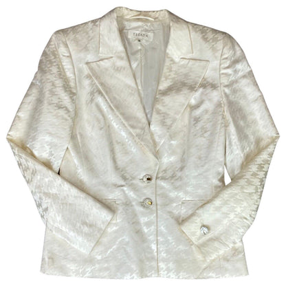 Vintage 80s Ivory Escada Silk Dogtooth Pattern Couture Blazer 12 14 M