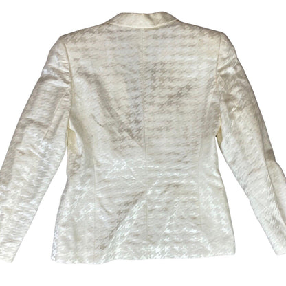 Vintage 80s Ivory Escada Silk Dogtooth Pattern Couture Blazer 12 14 M