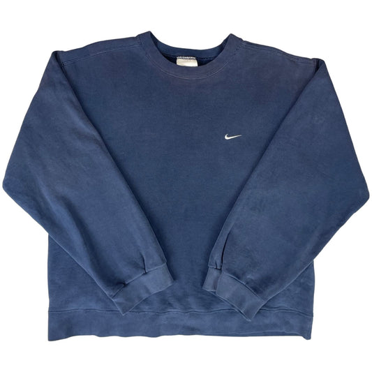 Vintage 90s Navy Blue Nike Swoosh Embroidered Sportswear Varsity Sweater L