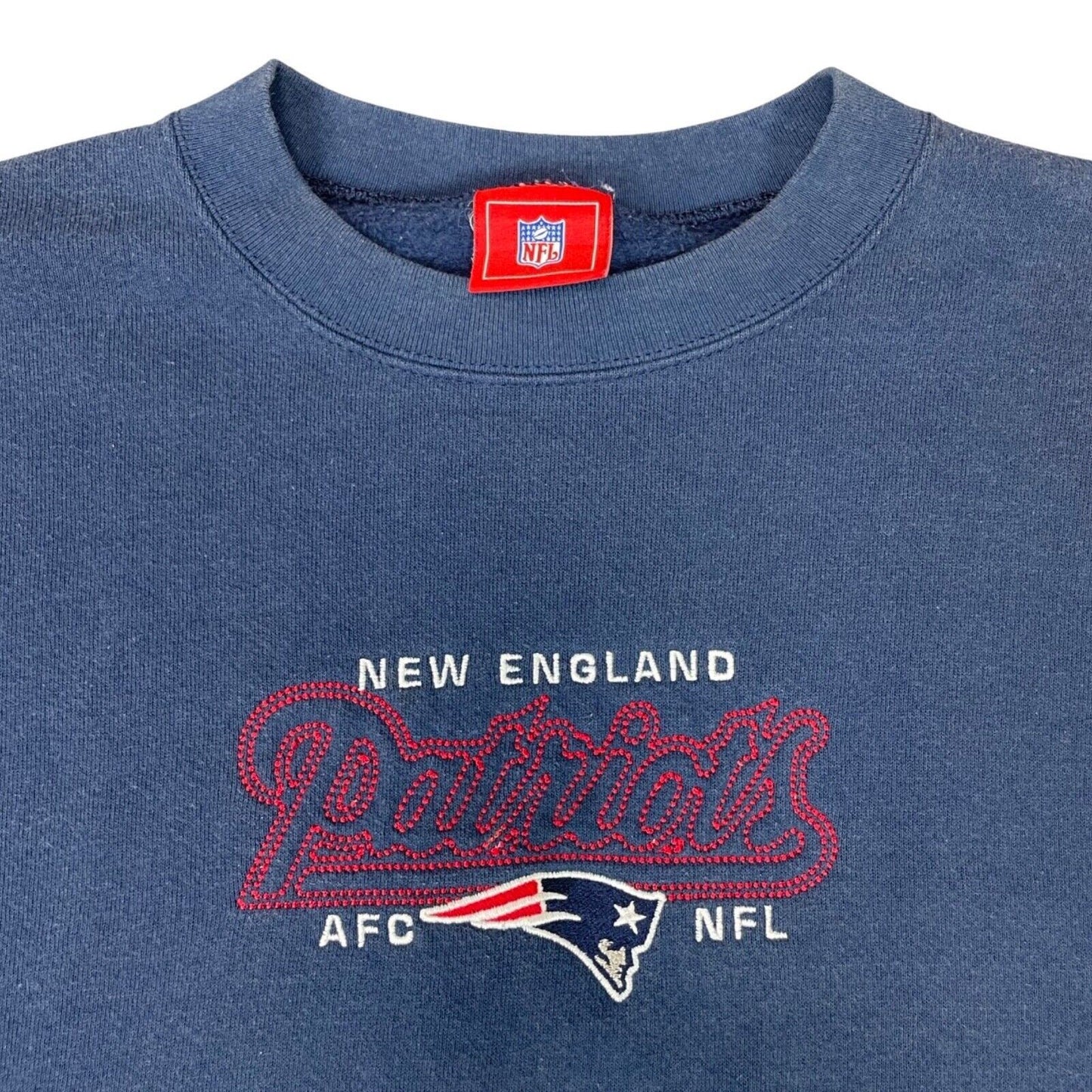 Vintage 90s 00s Navy Official NFL Patriots Merch Graphic Embroidered Sweater XL