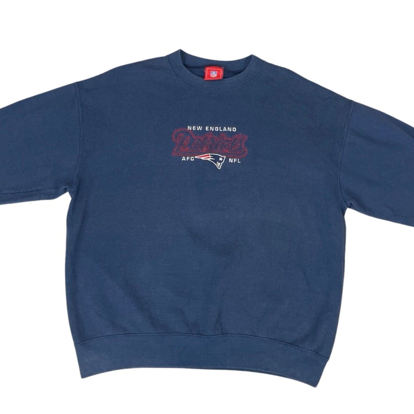 Vintage 90s 00s Navy Official NFL Patriots Merch Graphic Embroidered Sweater XL