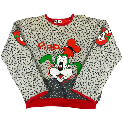 Vintage 90s 00s Grey Red Disney Graphic Patterned Goofy Mickey Sweatshirt M1214