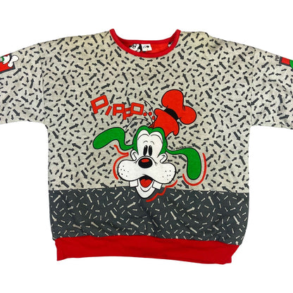 Vintage 90s 00s Grey Red Disney Graphic Patterned Goofy Mickey Sweatshirt M1214
