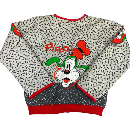Vintage 90s 00s Grey Red Disney Graphic Patterned Goofy Mickey Sweatshirt M1214