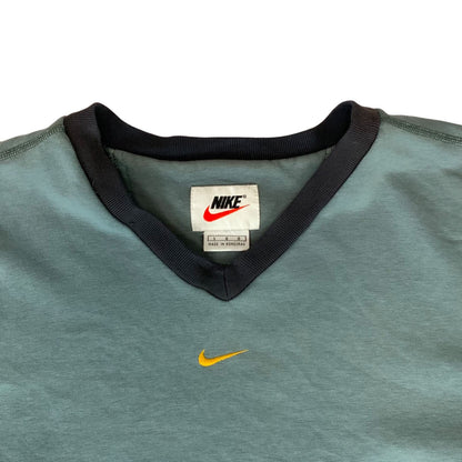 Vintage 90s 00s Nike Blue Green Grey Teal Nike V-Neck Embroidered Sweatshirt XXL