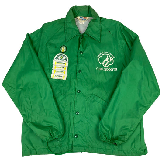 VTG 80s USA CAROLINA GIRL SCOUTS PATCHES LINED NYLON WINDBREAKER JACKET 42” L