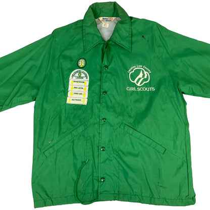 VTG 80s USA CAROLINA GIRL SCOUTS PATCHES LINED NYLON WINDBREAKER JACKET 42” L