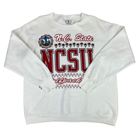 Vintage 90s White N.C. State Wolfpack NCSU NCAA Crewneck Sweatshirt Large
