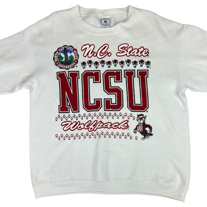 Vintage 90s White N.C. State Wolfpack NCSU NCAA Crewneck Sweatshirt Large