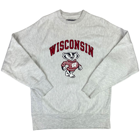 Vintage 90's Grey Champion Wisconsin Badgers NCAA Crewneck Sweater Medium