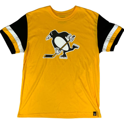 Y2K Yellow & Black Pittsburgh Penguins NHL Ice Hockey Graphic Printed T-Shirt XL