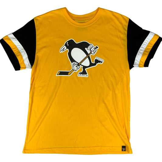 Y2K Yellow & Black Pittsburgh Penguins NHL Ice Hockey Graphic Printed T-Shirt XL