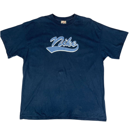 Vintage 00s Y2K Navy Blue Nike Script Spell-Out Graphic T-Shirt XXL