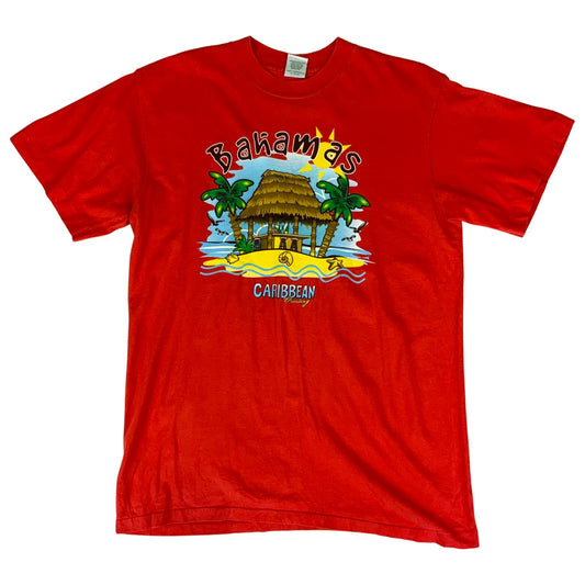 Vintage 90s Red Bahamas Caribbean Cruising Destination Tourist Graphic T-Shirt L