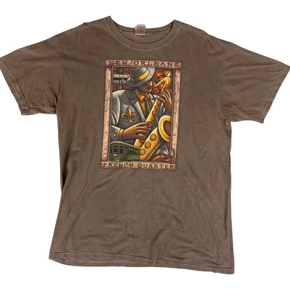 Vintage 90s Brown New Orleans French Quarter Destination Tourist Graphic Tee L