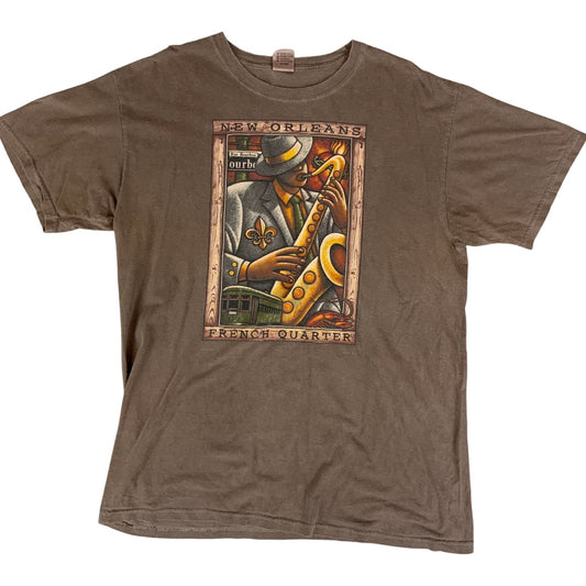 Vintage 90s Brown New Orleans French Quarter Destination Tourist Graphic Tee L
