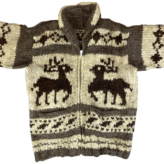 VTG NATIVE CANADIAN COWICHAN INDIAN HAND KNIT CARDIGAN ROCKABILLY HOT ROD 38” S