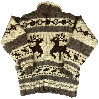 VTG NATIVE CANADIAN COWICHAN INDIAN HAND KNIT CARDIGAN ROCKABILLY HOT ROD 38” S
