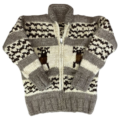 VTG NATIVE CANADIAN COWICHAN INDIAN HAND KNIT CARDIGAN ROCKABILLY HOT ROD 40” M