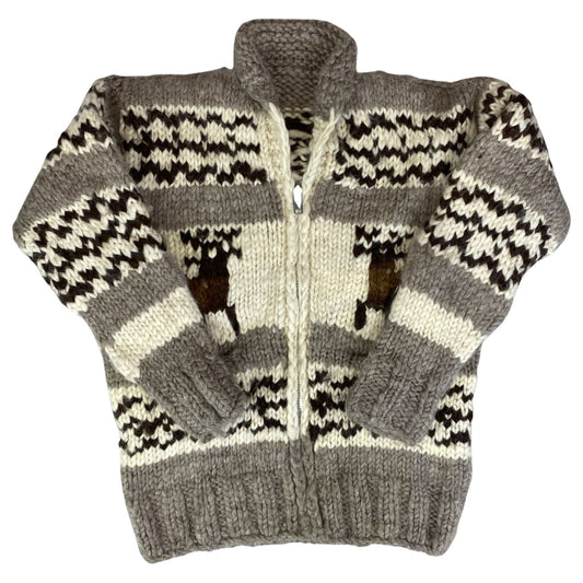 VTG NATIVE CANADIAN COWICHAN INDIAN HAND KNIT CARDIGAN ROCKABILLY HOT ROD 40” M