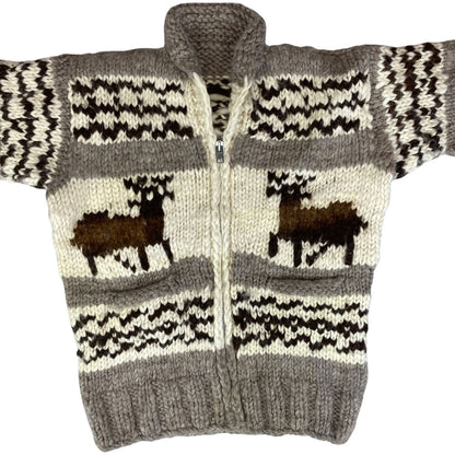 VTG NATIVE CANADIAN COWICHAN INDIAN HAND KNIT CARDIGAN ROCKABILLY HOT ROD 40” M