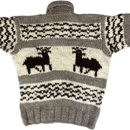 VTG NATIVE CANADIAN COWICHAN INDIAN HAND KNIT CARDIGAN ROCKABILLY HOT ROD 40” M