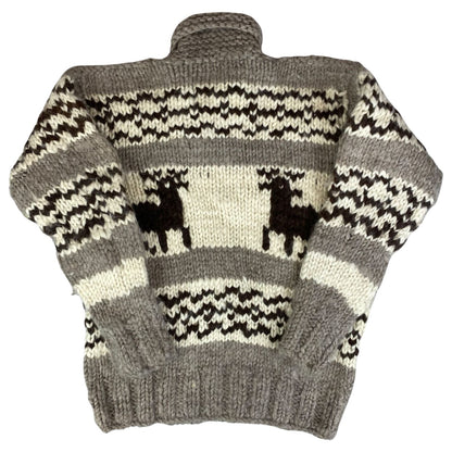 VTG NATIVE CANADIAN COWICHAN INDIAN HAND KNIT CARDIGAN ROCKABILLY HOT ROD 40” M