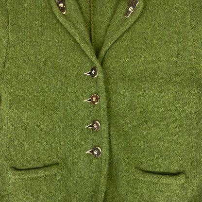 Vintage 90s 00s Green Pink Wool Authentic Tyrolean Antler Buttons Cardigan M