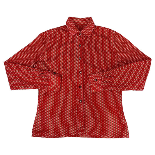 Vintage 90s Red Floral Authentic Tyrolean Button Up Blouse Shirt Top M 12 14