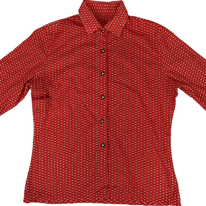 Vintage 90s Red Floral Authentic Tyrolean Button Up Blouse Shirt Top M 12 14