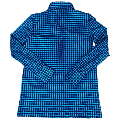 Vintage 90s Blue Dagger Collar Patterned Geometric Blouse 8 10 S