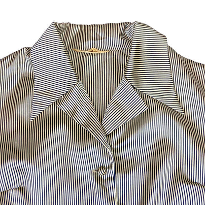 Vintage 80s 90s Cream Black Striped Satin Feel Boxey Fit Blouse 12 14 M