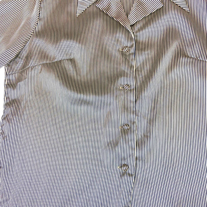 Vintage 80s 90s Cream Black Striped Satin Feel Boxey Fit Blouse 12 14 M