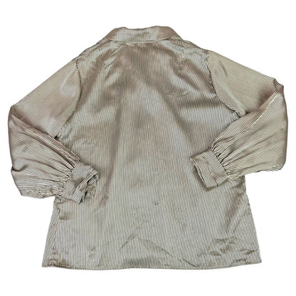 Vintage 80s 90s Cream Black Striped Satin Feel Boxey Fit Blouse 12 14 M