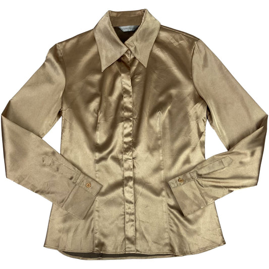 Vintage 90s Gold Shiny Fitted Party Button Down Blouse