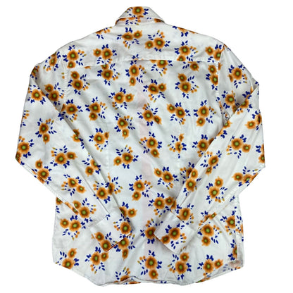 Vintage 90s White Orange Blue Escada Floral Patterned Button Up Blouse Shirt L16