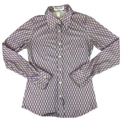 Vintage 90s Purple Cream Paul & Joe Geometric Patterned Button Up Blouse Shirt S