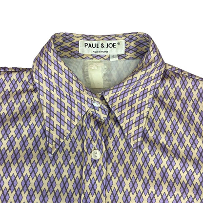 Vintage 90s Purple Cream Paul & Joe Geometric Patterned Button Up Blouse Shirt S