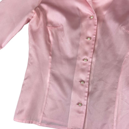 Vintage 90s Pink Silk/Satin Feel Cotton Button Up Blouse Shirt Top M 12 14