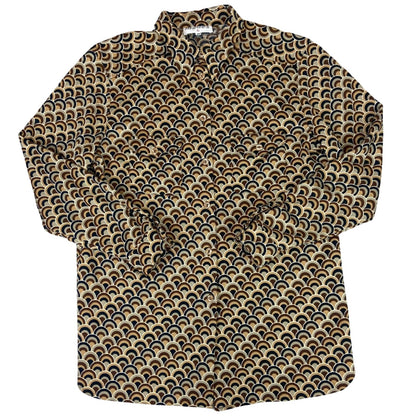 Vintage 90s Brown Modex Geometric Patterned Button Up Blouse Shirt L 16