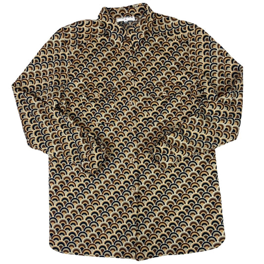 Vintage 90s Brown Modex Geometric Patterned Button Up Blouse Shirt L 16