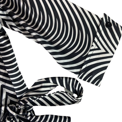 Vintage 90s Black White Geometric Zebra Print Wrap Blouse 12 14 M