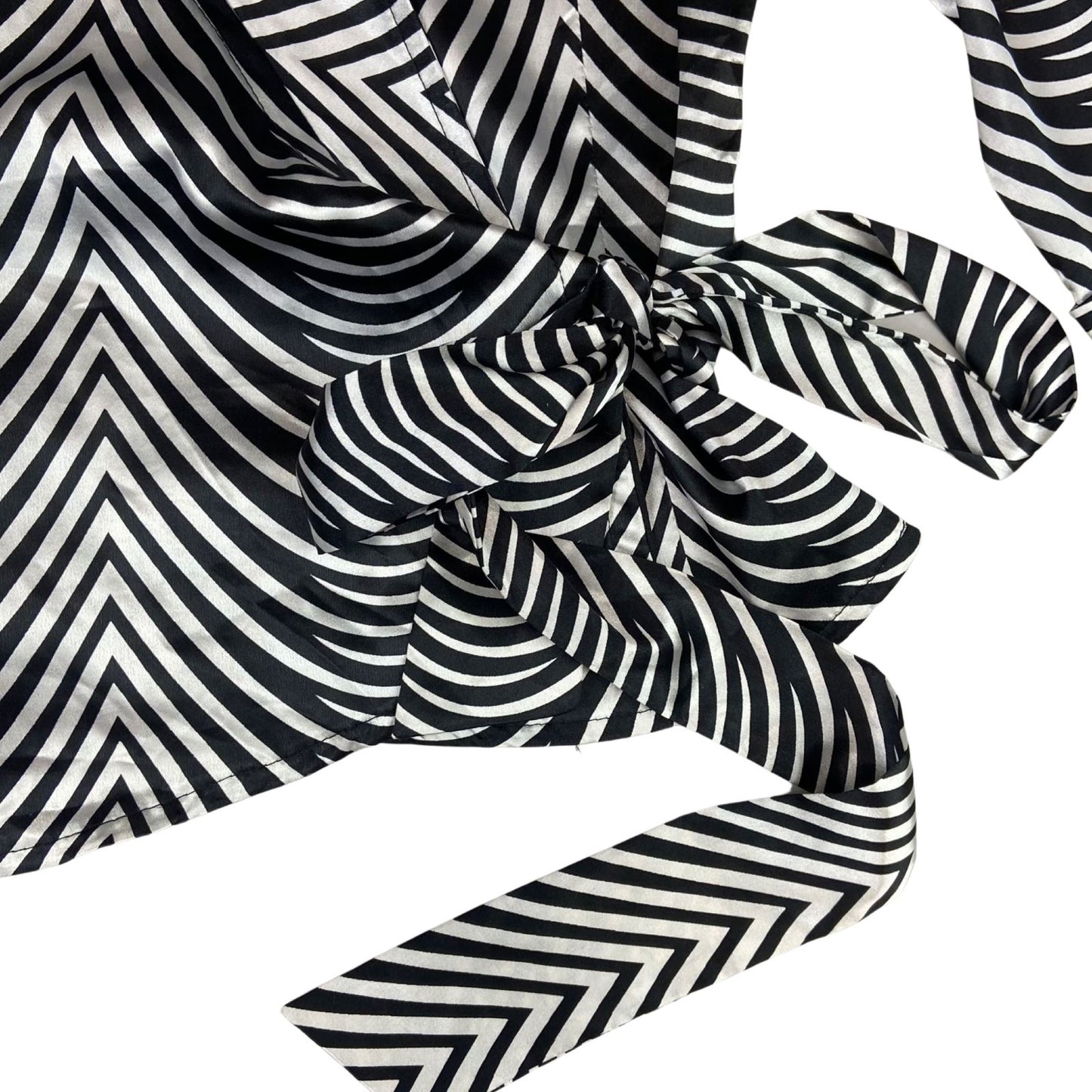 Vintage 90s Black White Geometric Zebra Print Wrap Blouse 12 14 M