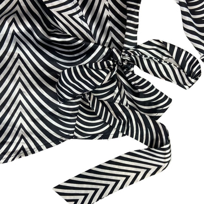 Vintage 90s Black White Geometric Zebra Print Wrap Blouse 12 14 M