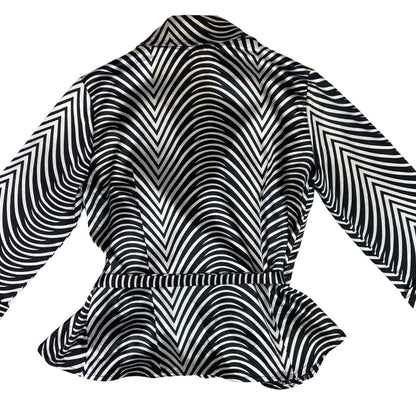 Vintage 90s Black White Geometric Zebra Print Wrap Blouse 12 14 M